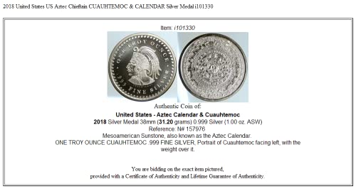2018 2018 United States US Aztec Chieftain CUAUHTEMOC coin Good