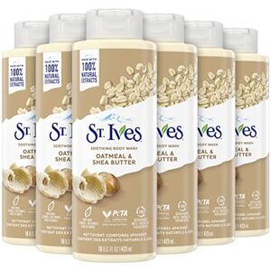 st. ives body wash - soothing moisturizing cleanser with oatmeal & shea butter, made with plant-based cleansers and 100% natural extracts, 16 oz ea (pack of 6)