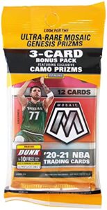 2020/21 panini mosaic nba basketball cello pack (12 cards/pk)
