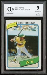 1980 topps #482 rickey henderson rookie card bgs bccg 9 near mint+