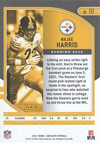 2021 Panini Absolute Retail #111 Najee Harris RC Rookie Card Pittsburgh Steelers Official NFL Football Trading Card in Raw (NM or Better) Condition