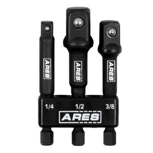 ares 22022-3-inch impact grade socket adapter set - turns impact drill driver into high speed socket driver - 1/4-inch, 3/8-inch, and 1/2-inch drive