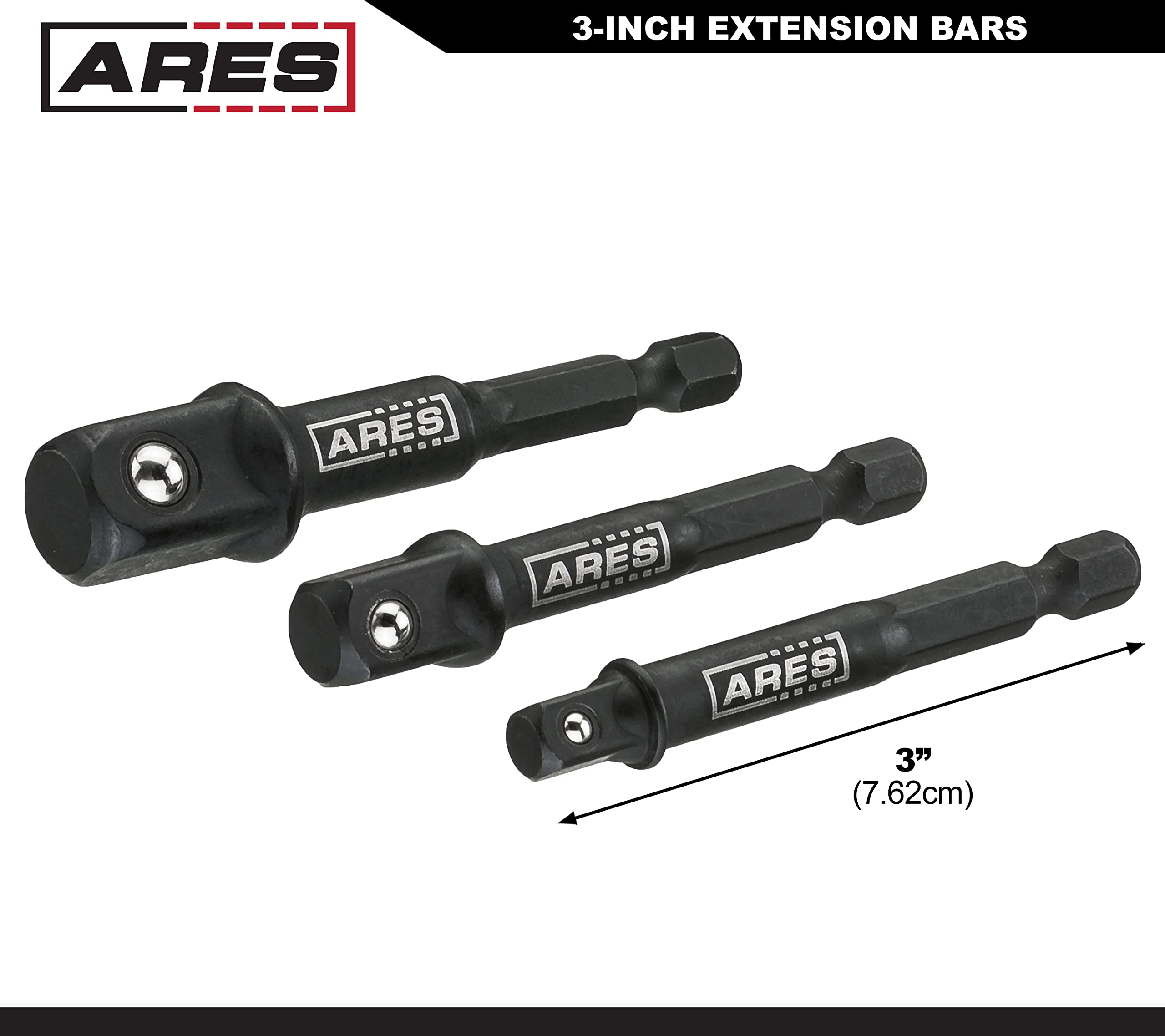 ARES 22022-3-Inch Impact Grade Socket Adapter Set - Turns Impact Drill Driver into High Speed Socket Driver - 1/4-Inch, 3/8-Inch, and 1/2-Inch Drive