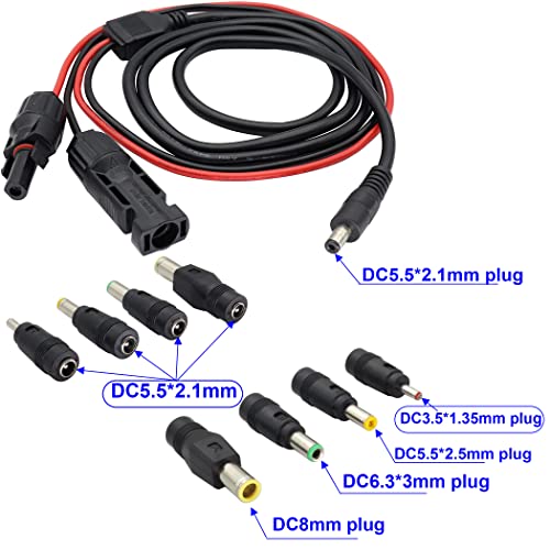 ZUYOOK Solar Panel Plug to DC 5.5mm x 2.1mm Male Adapter Cable MC-4 to DC Cable with DC 3.5x1.35mm,DC 5.5mmx2.5mm 6.3x3mm and DC8mmConverter for Solar Panel and Generator Connector 1.5m/5ft 16AWG