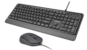 wired keyboard and mouse combo, yumqua corded usb computer keyboard and mouse combo for windows laptop pc desktop notebook, black
