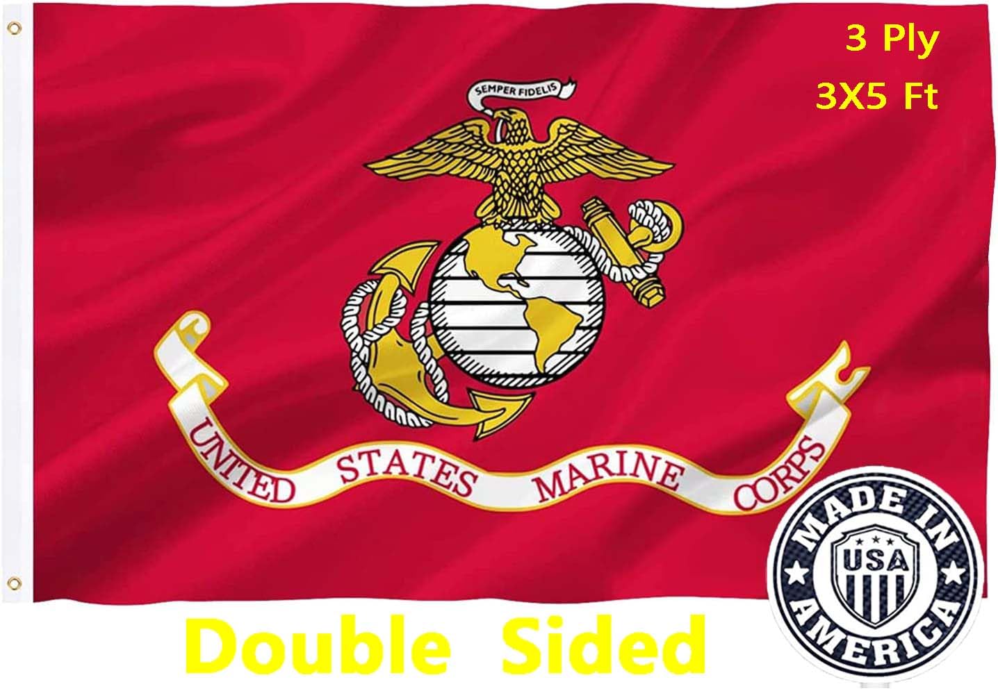 YOYNIIRE US Marine Corps USMC Flag 3x5 Outdoor Double Sided Heavy Duty Polyester US Military Army Flags Long Lasting with 2 Brass Grommets