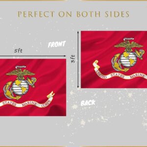 YOYNIIRE US Marine Corps USMC Flag 3x5 Outdoor Double Sided Heavy Duty Polyester US Military Army Flags Long Lasting with 2 Brass Grommets