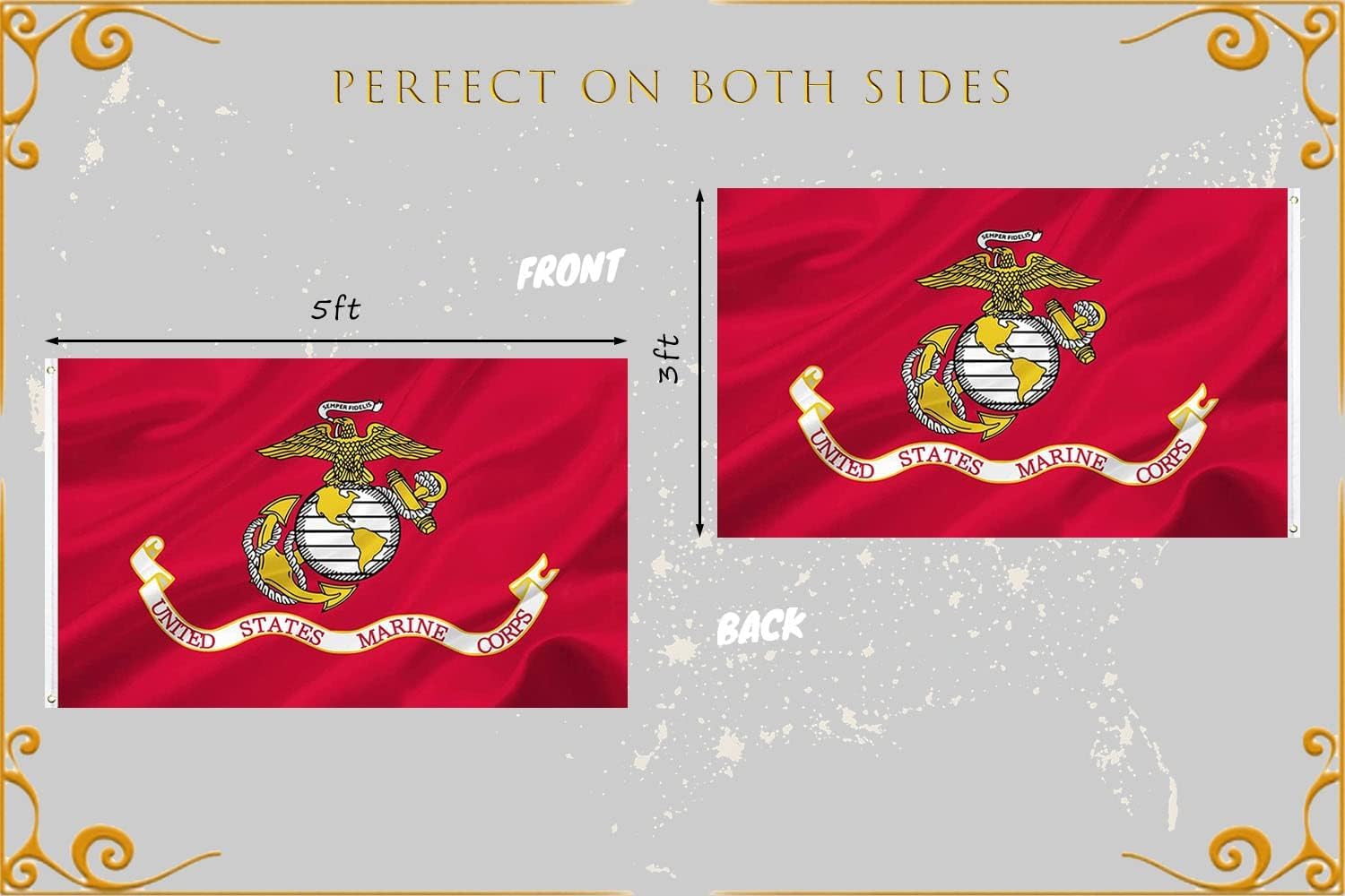 YOYNIIRE US Marine Corps USMC Flag 3x5 Outdoor Double Sided Heavy Duty Polyester US Military Army Flags Long Lasting with 2 Brass Grommets