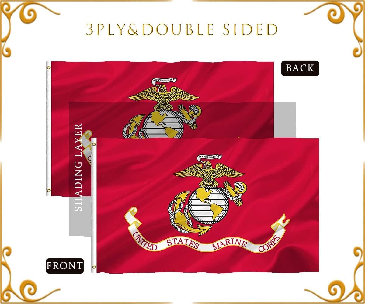 YOYNIIRE US Marine Corps USMC Flag 3x5 Outdoor Double Sided Heavy Duty Polyester US Military Army Flags Long Lasting with 2 Brass Grommets