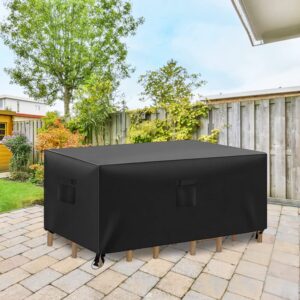 LBW Heavy Duty Outdoor Table Cover Waterproof of Rectangle ,73.2 "L x 47.2 "W x 28.3"H Patio Furniture Sets Cover for Garden Picnic Table 600D Cover for Table Chairs, Black