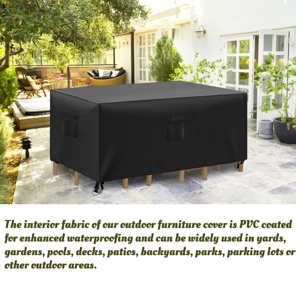 LBW Heavy Duty Outdoor Table Cover Waterproof of Rectangle ,73.2 "L x 47.2 "W x 28.3"H Patio Furniture Sets Cover for Garden Picnic Table 600D Cover for Table Chairs, Black