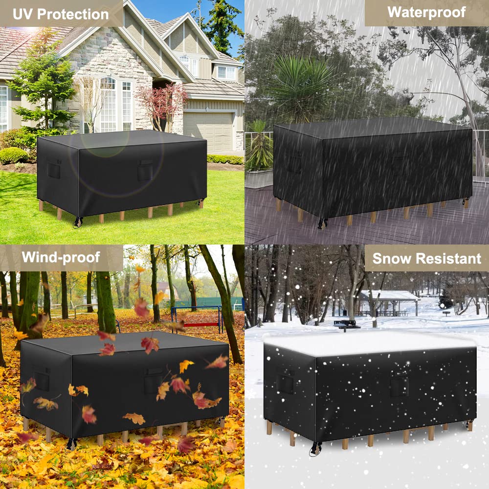 LBW Heavy Duty Outdoor Table Cover Waterproof of Rectangle ,73.2 "L x 47.2 "W x 28.3"H Patio Furniture Sets Cover for Garden Picnic Table 600D Cover for Table Chairs, Black