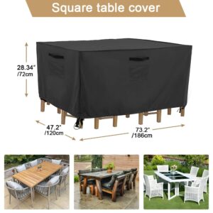 LBW Heavy Duty Outdoor Table Cover Waterproof of Rectangle ,73.2 "L x 47.2 "W x 28.3"H Patio Furniture Sets Cover for Garden Picnic Table 600D Cover for Table Chairs, Black