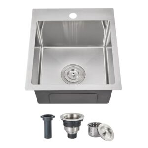 rovogo 15"x17" drop in bar prep sink stainless steel, 1-hole single bowl kitchen sink with basket strainer, small secondary entertainment wet-bar sink, brushed