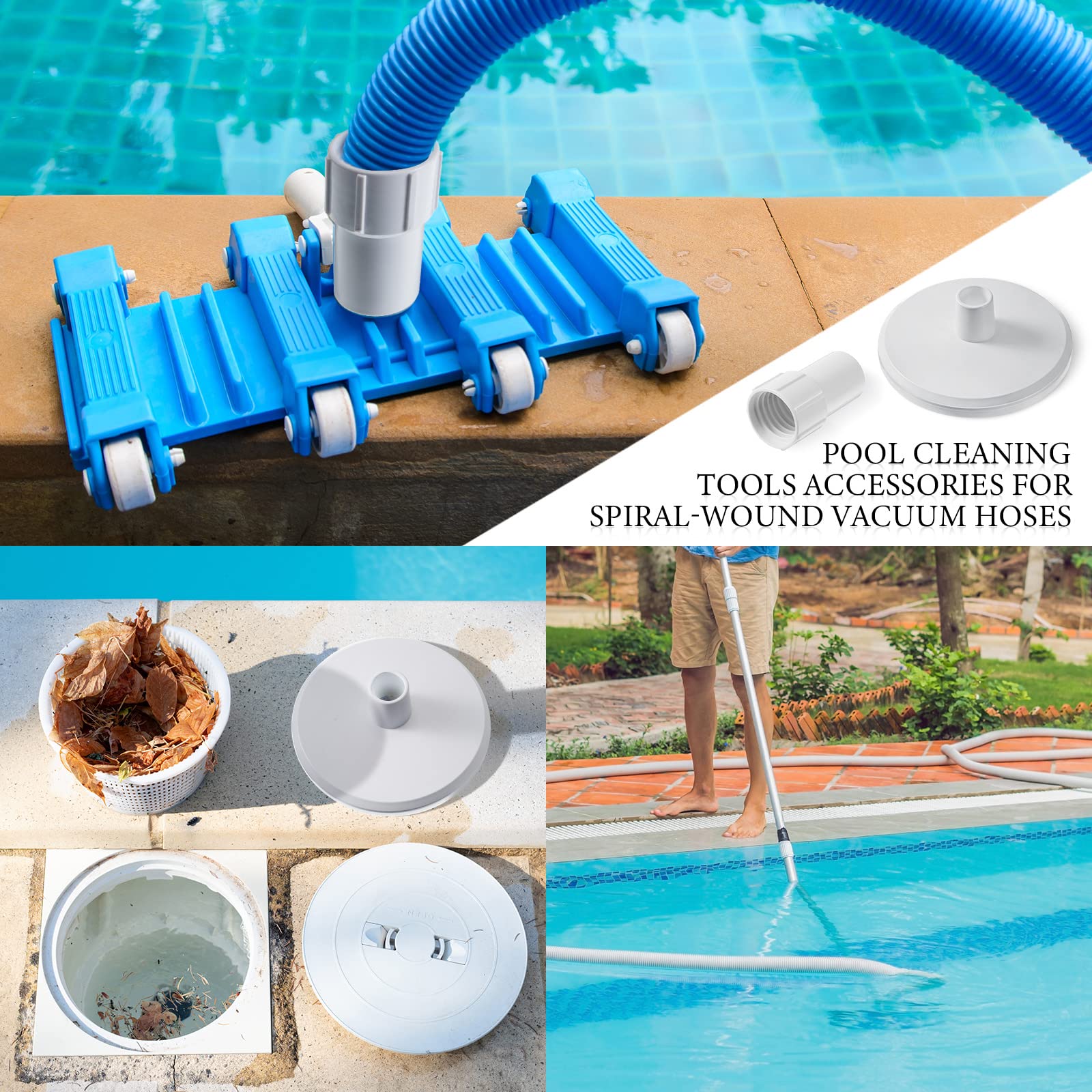 Pool Skimmer Vac Plate and 1-1/2 Inch Pool Spiral Wound Vacuum Hose Cuff Compatible with Skimmer SP1106, Hayward Swimming Pool Skimmer Basket SP1082 1084 1085 1075 Pool Cleaning Accessories(4 Pack)