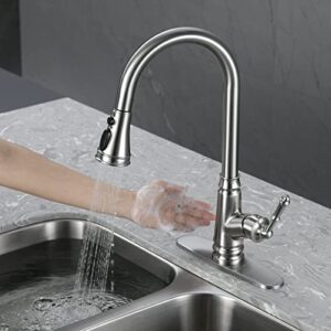 Touchless Kitchen Faucet with Pull Down Sprayer, Automatic Motion Sensor Hands-Free Kitchen Sink Faucet, Brushed Nickel