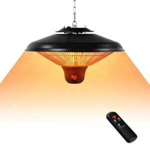 costway patio hanging heater, 1500w electric ceiling mounted infrared heater with remote control, 3 settings, ip34 waterproof, hanging heater for outdoor indoor use, courtyard balcony (black)