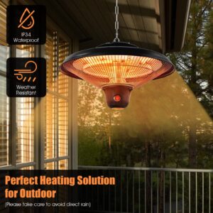 COSTWAY Patio Hanging Heater, 1500W Electric Ceiling Mounted Infrared Heater with Remote Control, 3 Settings, IP34 Waterproof, Hanging Heater for Outdoor Indoor Use, Courtyard Balcony (Black)