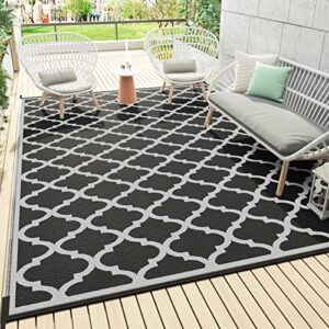 rvolst outdoor rug carpet waterproof 6x9 ft-patio rug reversible portable rv camping rug mat-plastic straw outdoor rug for patio decor outside rug for picnic balcony-black and gray
