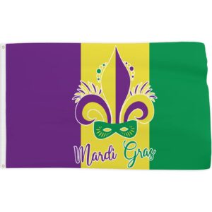 probsin mardi gras flag 3x5 ft decorations double printed fat tuesday new orleans party supplies colorful fleur de lis holiday masquerade carnival backdrop for outdoor indoor garden garage celebration