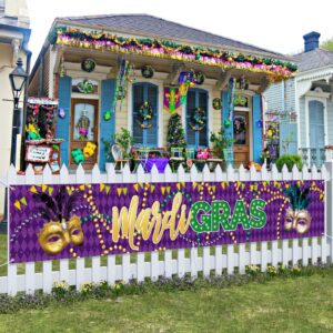 probsin large mardi gras banner outdoor decorations 120" x 20" fat tuesday yard sign new orleans holiday masquerade party supplies carnival backdrop for garden house fence balcony garage gifts lawn