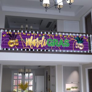 Probsin Large Mardi Gras Banner Outdoor Decorations 120" x 20" Fat Tuesday Yard Sign New Orleans Holiday Masquerade Party Supplies Carnival Backdrop for Garden House Fence Balcony Garage Gifts Lawn