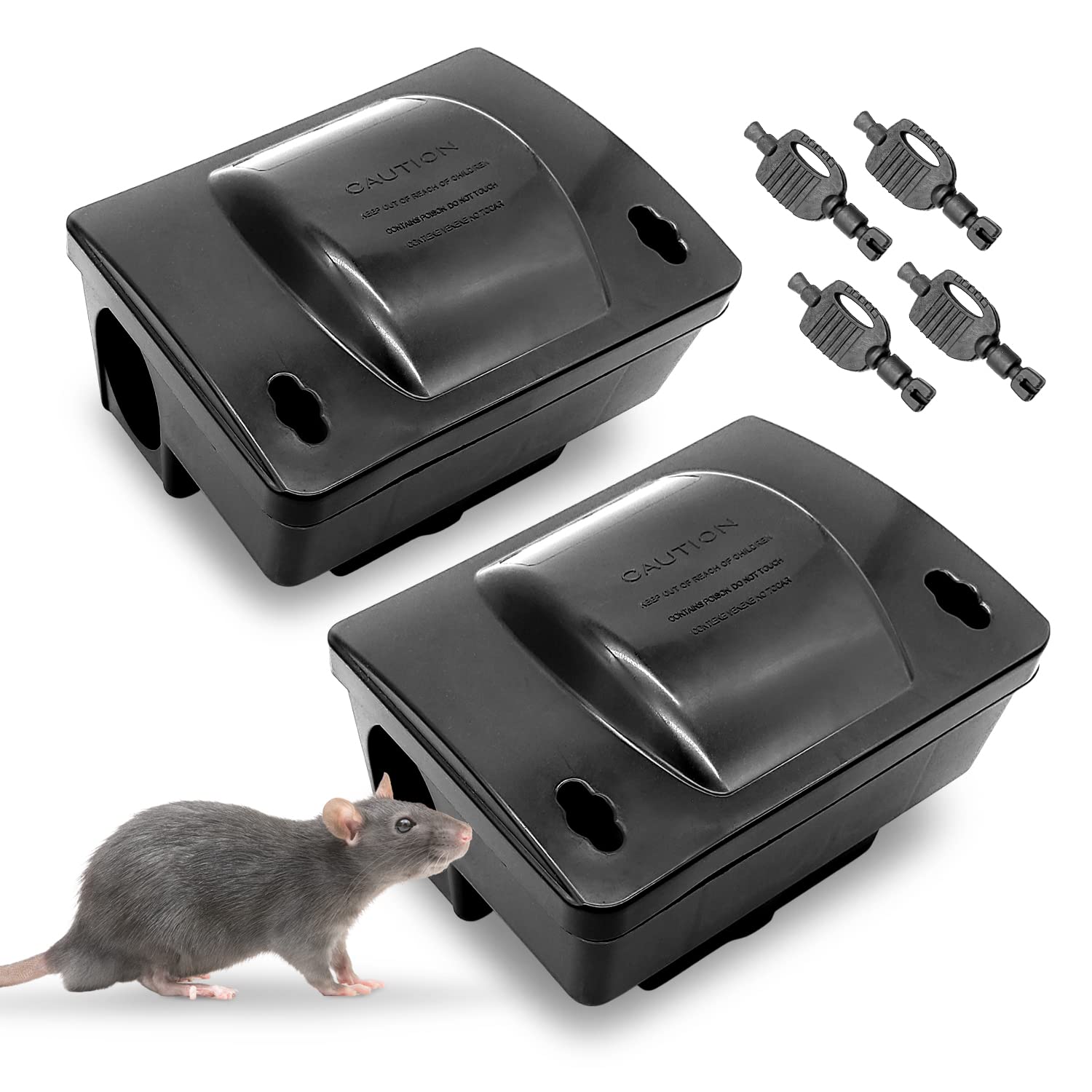 Rat Bait Station 2 Pack - Rodent Bait Box with Dual Keys - Eliminates Rats Fast. Children and Pet Safe Indoor Outdoor (2 Pack) (Bait not Included)