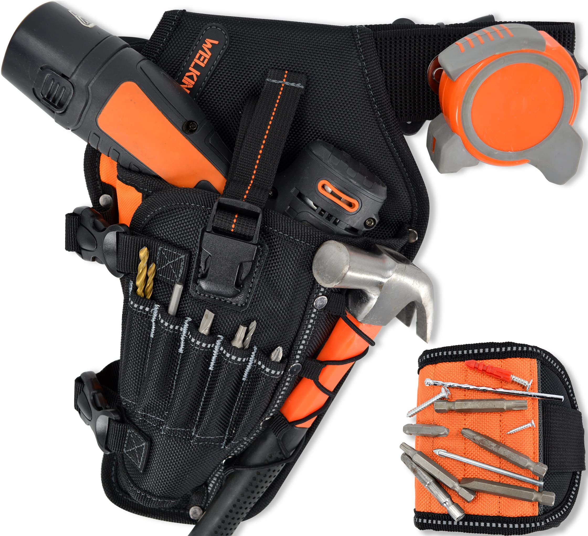 3-In1 Drill Holster Set w/Strong Magnetic Wristband & Solid 2 inch Belts for Men, Drill Holder, Tool Belt Drill Holder, 12v Power Tool Holster, Impact Holster, Impact Holder, Magnetic bit Holder