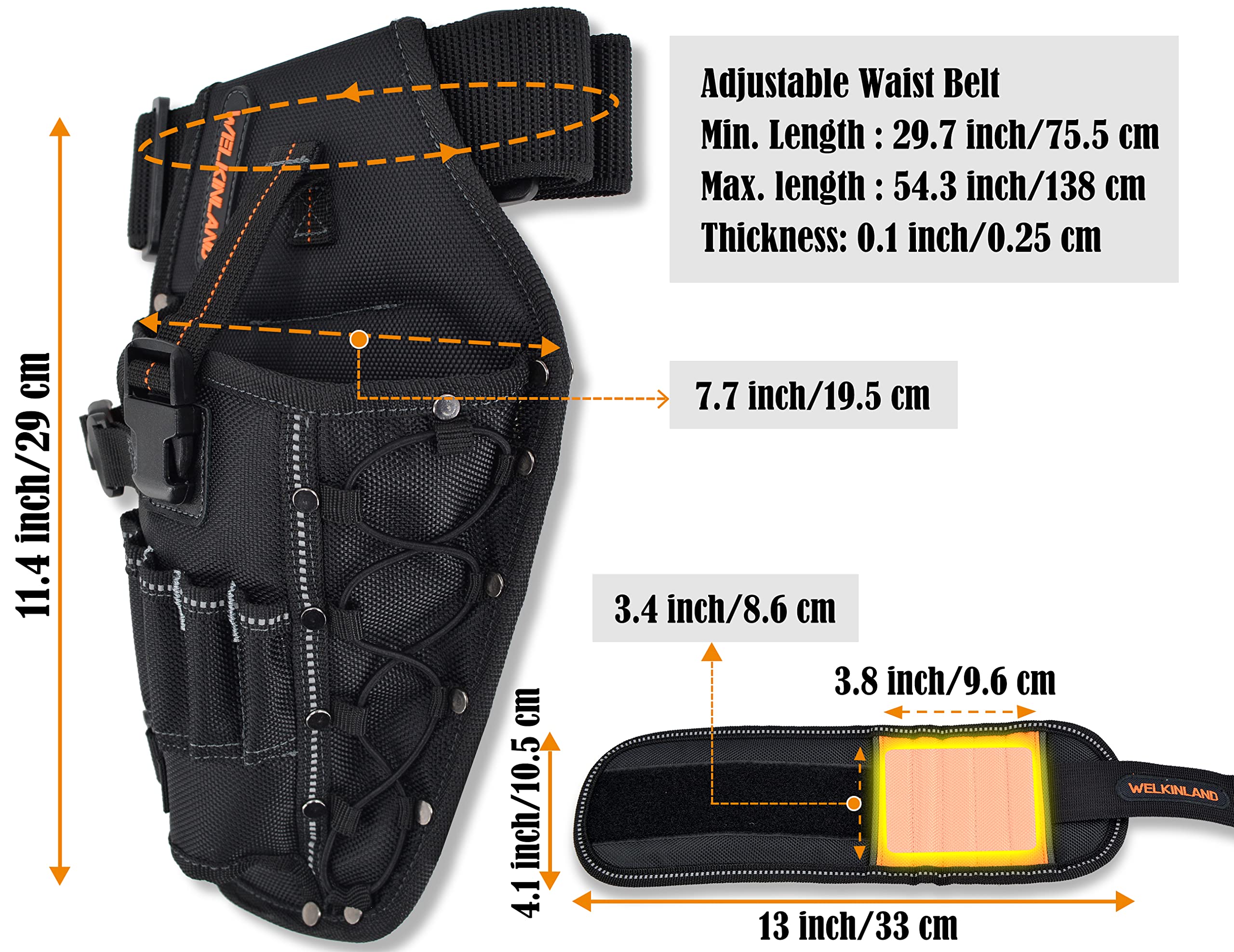 3-In1 Drill Holster Set w/Strong Magnetic Wristband & Solid 2 inch Belts for Men, Drill Holder, Tool Belt Drill Holder, 12v Power Tool Holster, Impact Holster, Impact Holder, Magnetic bit Holder