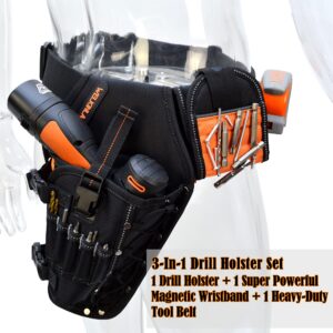 3-In1 Drill Holster Set w/Strong Magnetic Wristband & Solid 2 inch Belts for Men, Drill Holder, Tool Belt Drill Holder, 12v Power Tool Holster, Impact Holster, Impact Holder, Magnetic bit Holder