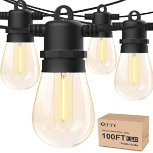 RTTY Outdoor String Lights 100ft Led with 32pcs S14 Plastic Bulbs,IP65 Weatherproof,Shatterproof String Lights for Outside,Yard,Patio