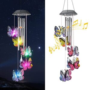 solar wind chimes, solar butterfly wind chimes, outdoor solar wind chimes change colors, decor solar butterfly wind chimes lights for patio yard garden home