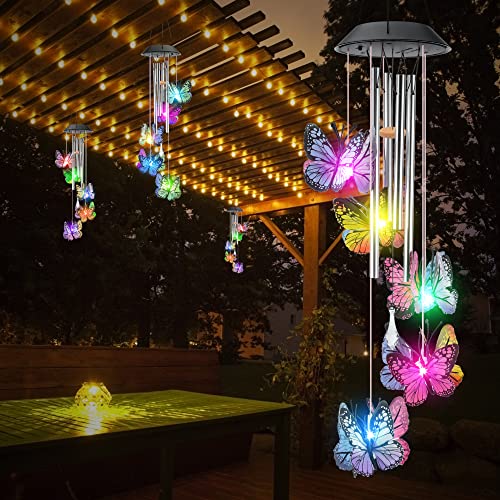 Solar Wind Chimes, Solar Butterfly Wind Chimes, Outdoor Solar Wind Chimes Change Colors, Decor Solar Butterfly Wind Chimes Lights for Patio Yard Garden Home