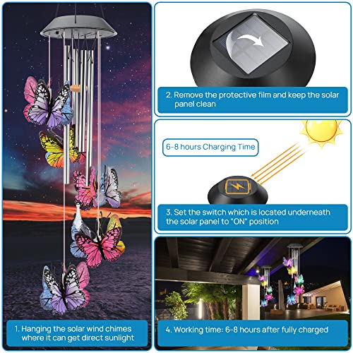 Solar Wind Chimes, Solar Butterfly Wind Chimes, Outdoor Solar Wind Chimes Change Colors, Decor Solar Butterfly Wind Chimes Lights for Patio Yard Garden Home