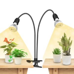 sansi led grow lights for indoor plants, lifetime free bulb replacement, 300w full spectrum dual gooseneck clip plant grow light with optical lens for high ppfd growing power lamp