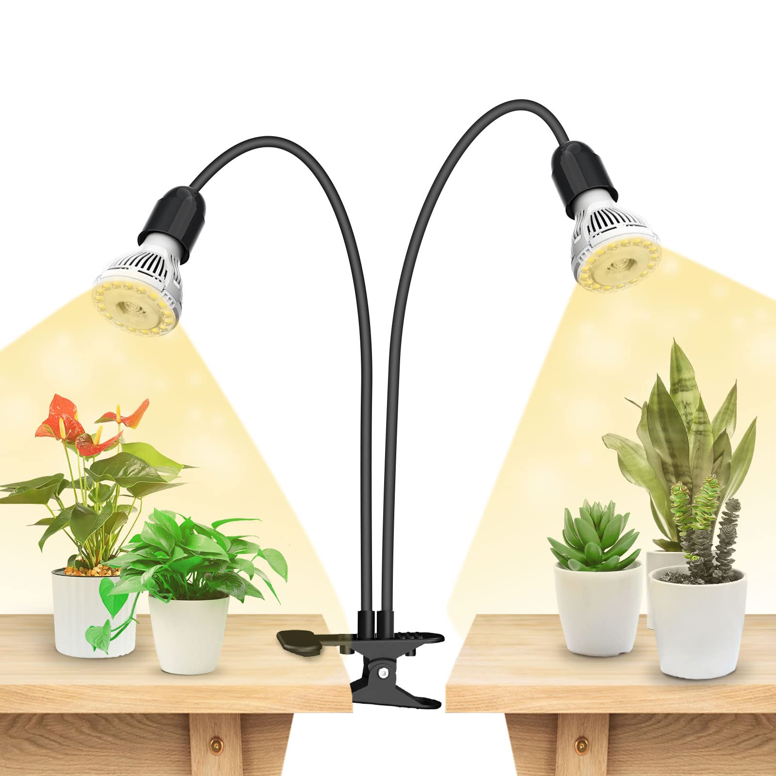 SANSI LED Grow Lights for Indoor Plants, Lifetime Free Bulb Replacement, 300W Full Spectrum Dual Gooseneck Clip Plant Grow Light with Optical Lens for High PPFD Growing Power Lamp