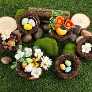 6 Pcs Faux Bird Nest with Eggs Artificial Small Rattan Nest Decoration Handmade Decorative Miniature Birds Nests for Crafts, Party, Patio Decoration, Home Garden Decor