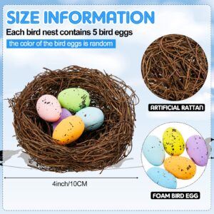 6 Pcs Faux Bird Nest with Eggs Artificial Small Rattan Nest Decoration Handmade Decorative Miniature Birds Nests for Crafts, Party, Patio Decoration, Home Garden Decor