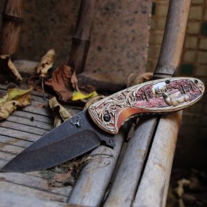 Outdoor Survival Folding Blade Knife- Fruit Utility Assisted Knife - 3d Deer Handle - Good For Collections