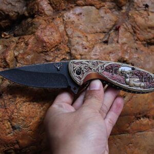 Outdoor Survival Folding Blade Knife- Fruit Utility Assisted Knife - 3d Deer Handle - Good For Collections