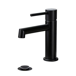 bathroom faucet, indare single hole brass matte black bathroom faucet with pop-up sink drain assembly and faucet supply hose
