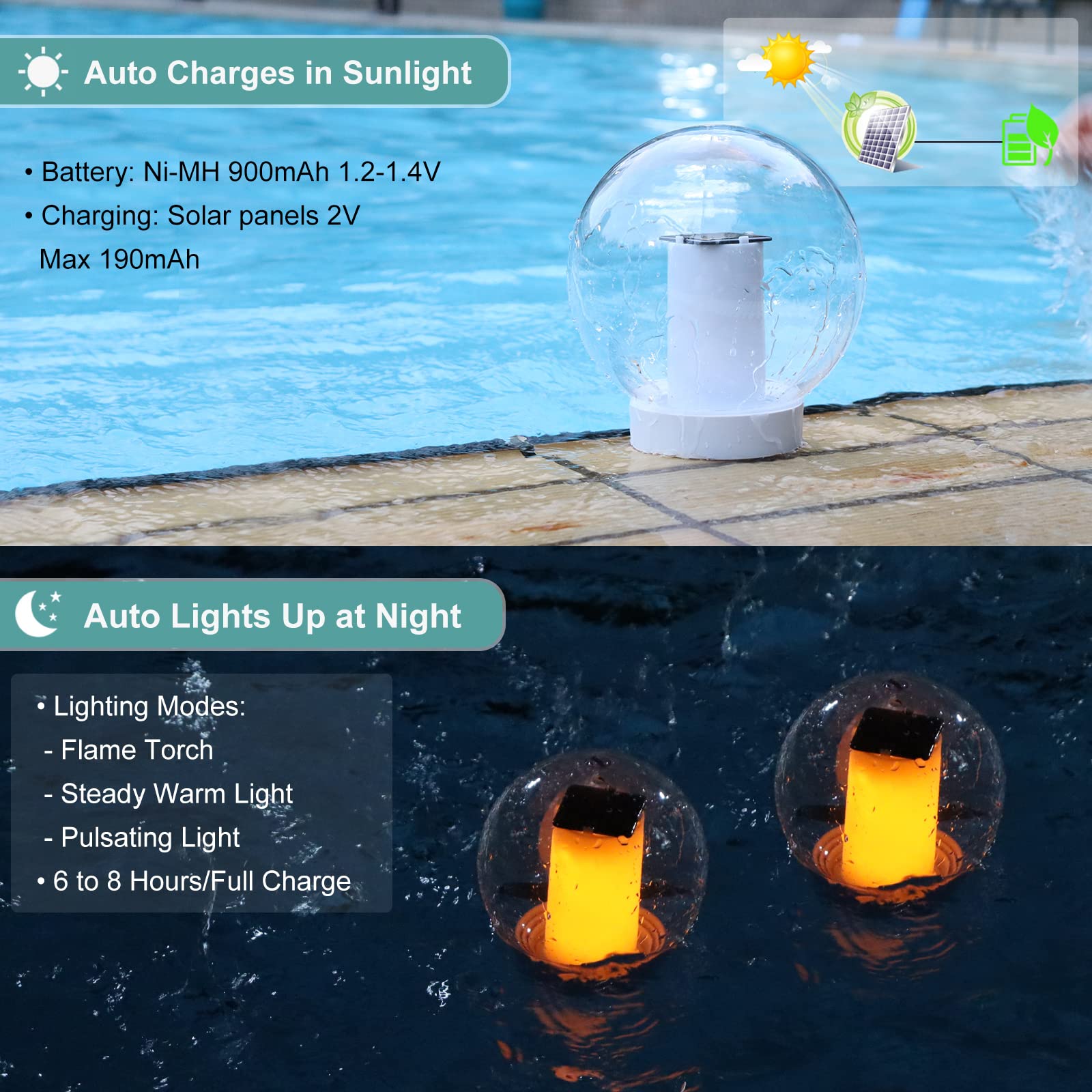 VISOFO Solar Floating Pool Lights for Swimming Pool | Outdoor Waterproof Decorations Solar Powered Flame Led Lamp Inground Pond Flickering Decor Party Event Night Above Ground IP68 (1 pcs)