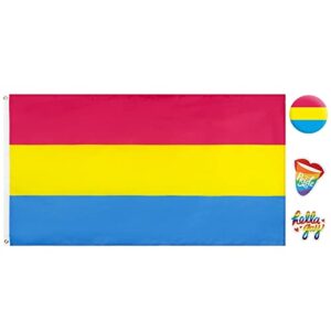 pansexual flag - lgbtq pride stuff for wall, four rows of stitching, with 1pc pansexual pin and 2pcs random rainbow stickers, for lgbtq parade and daily use, 3x5 ft