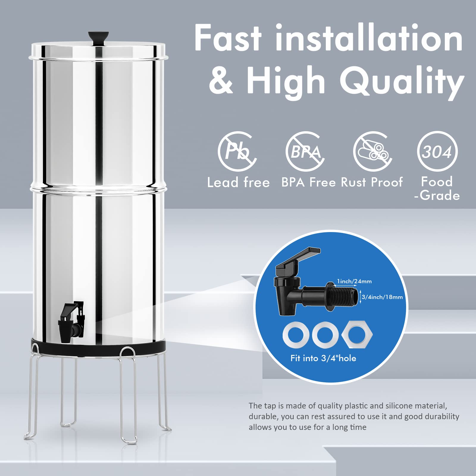 Proeau 2.9 Gallon Stainless Steel Countertop Gravity Water Filter System with 2 Black Purification Elements for Home and Outdoor Use(with Stand)