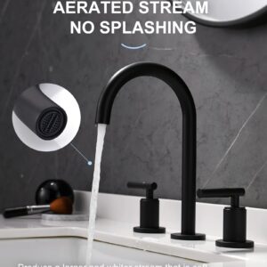 Matte Black Bathroom Faucet, Indare 360° Swivel Spout Two Handles Widespread 4 Inch 8Inch Brass Bathroom Sink Faucet 3 Hole with Pop-Up Drain and Water Supply Lines, Upgraded Style