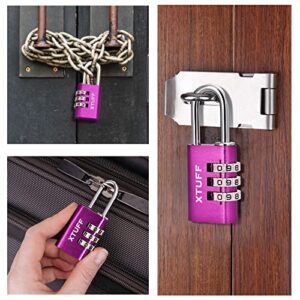 XTUFF Combination Lock-3 Digit Resettable Outdoor Waterproof Password Aluminum Lock, for School Gym Employee Sports Locker, Fence, Toolbox, Gate, Case, Suitcases, Set Your Own Combo Keyless Purple