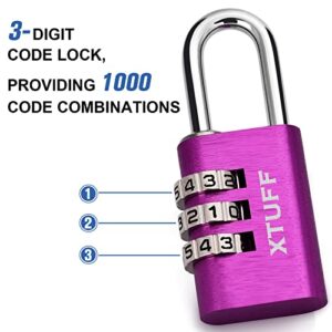 XTUFF Combination Lock-3 Digit Resettable Outdoor Waterproof Password Aluminum Lock, for School Gym Employee Sports Locker, Fence, Toolbox, Gate, Case, Suitcases, Set Your Own Combo Keyless Purple