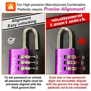 XTUFF Combination Lock-3 Digit Resettable Outdoor Waterproof Password Aluminum Lock, for School Gym Employee Sports Locker, Fence, Toolbox, Gate, Case, Suitcases, Set Your Own Combo Keyless Purple