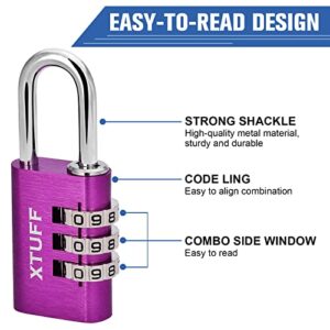 XTUFF Combination Lock-3 Digit Resettable Outdoor Waterproof Password Aluminum Lock, for School Gym Employee Sports Locker, Fence, Toolbox, Gate, Case, Suitcases, Set Your Own Combo Keyless Purple