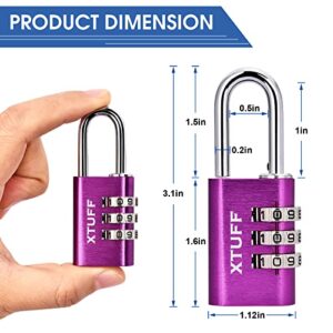 XTUFF Combination Lock-3 Digit Resettable Outdoor Waterproof Password Aluminum Lock, for School Gym Employee Sports Locker, Fence, Toolbox, Gate, Case, Suitcases, Set Your Own Combo Keyless Purple